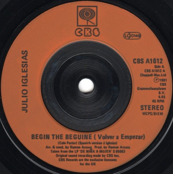 Julio Iglesias : Begin The Beguine (7", Single, Ora)