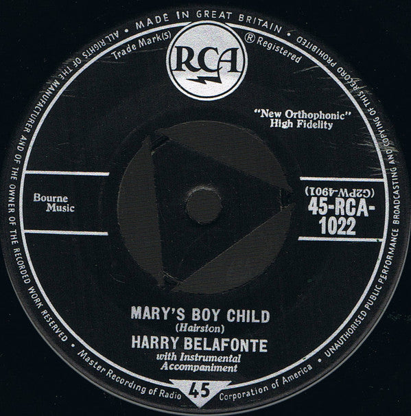 Harry Belafonte : Mary's Boy Child (7", Single)