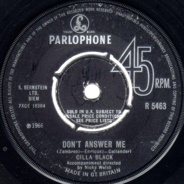 Cilla Black : Don't Answer Me (7", Single)