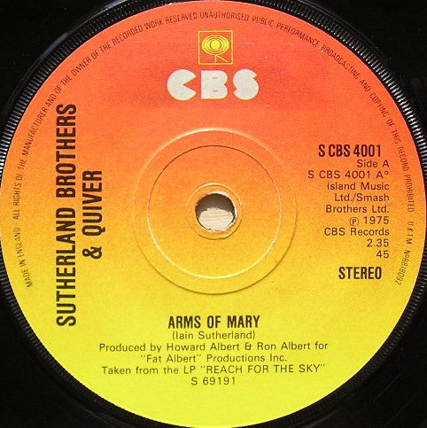 Sutherland Brothers & Quiver : Arms Of Mary (7", Single, Sol)