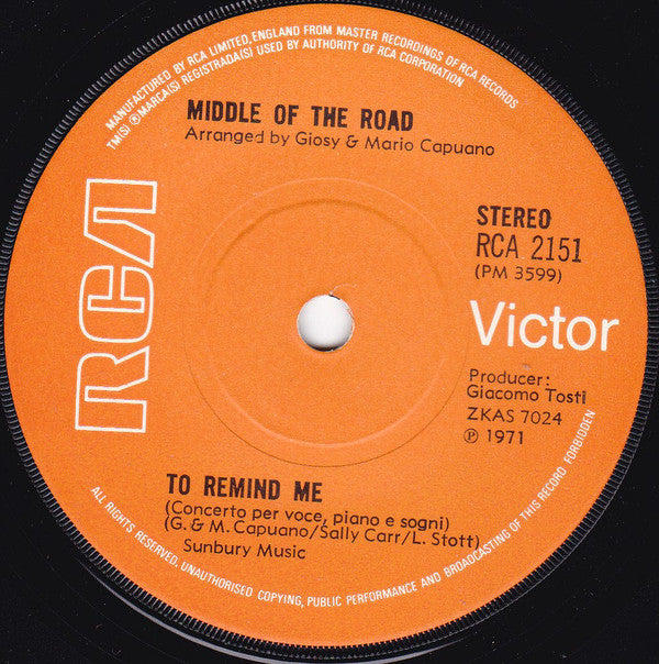 Middle Of The Road : Soley Soley (7", Single, Sol)