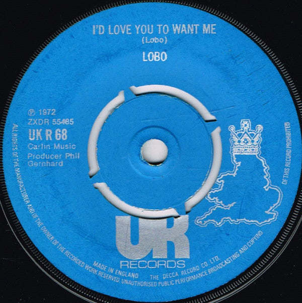Lobo (3) : I'd Love You To Want Me (7", Single, RE)