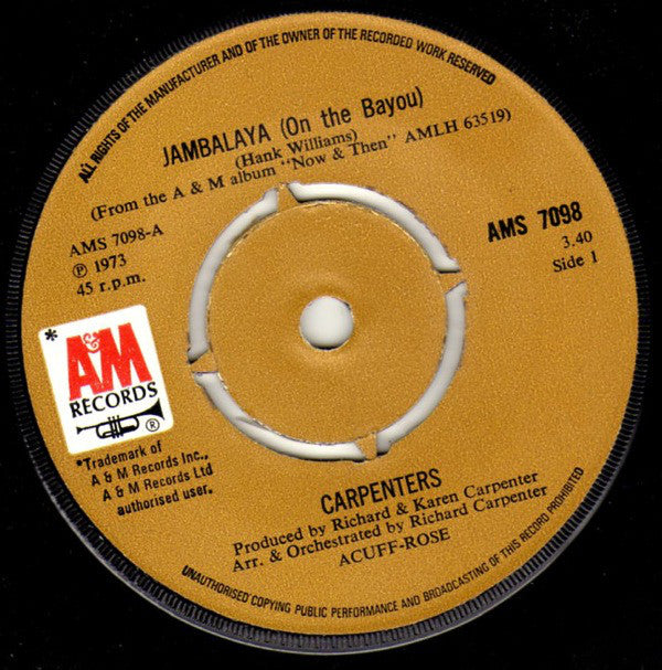 Carpenters : Jambalaya (On The Bayou) (7", Single, Pus)