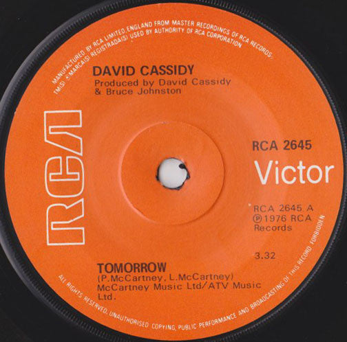 David Cassidy : Tomorrow (7", Single)