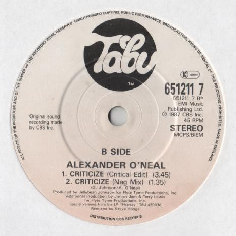 Alexander O'Neal : Criticize (7", Single)