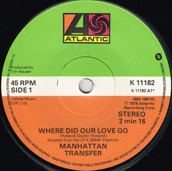 The Manhattan Transfer : Where Did Our Love Go (7", Single)