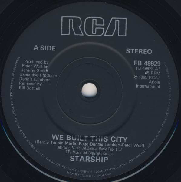 Starship (2) : We Built This City (7", Single)