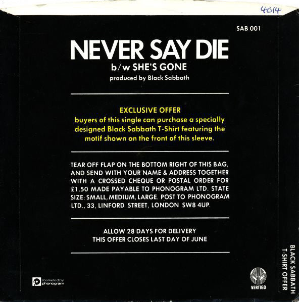 Black Sabbath : Never Say Die (7", Single)