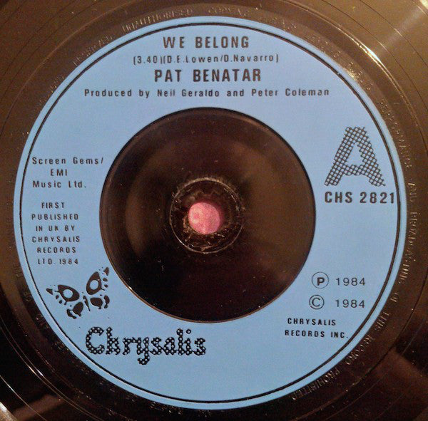 Pat Benatar : We Belong (7", Single, Blu)
