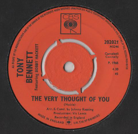 Tony Bennett Featuring Bobby Hackett : The Very Thought Of You / Sleepy Time Gal (7", Single)