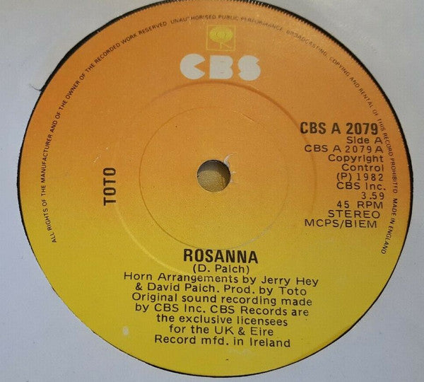 Toto : Rosanna (7", Single)