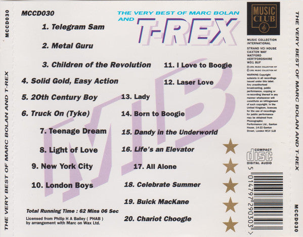 Marc Bolan And T. Rex : The Very Best Of Marc Bolan And T-Rex (CD, Comp, May)