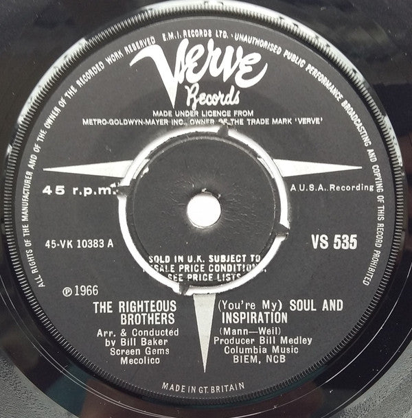 The Righteous Brothers : (You're My) Soul And Inspiration (7", Single)