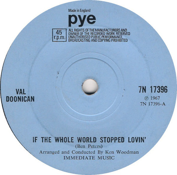 Val Doonican : If The Whole World Stopped Lovin' (7", Single, Sol)