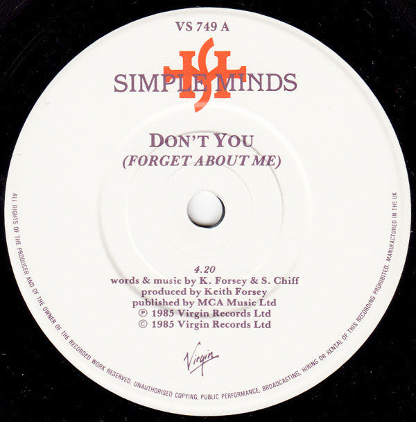 Simple Minds : Don't You (Forget About Me) (7", Single, Mat)