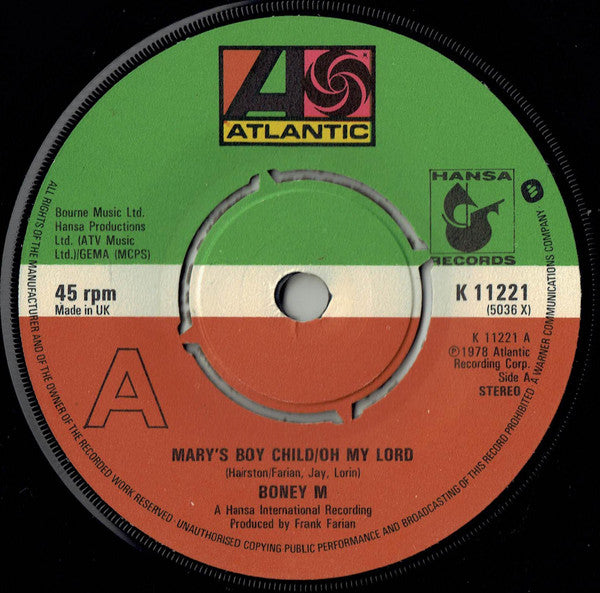 Boney M. : Mary's Boy Child / Oh My Lord (7", RE, Pus)