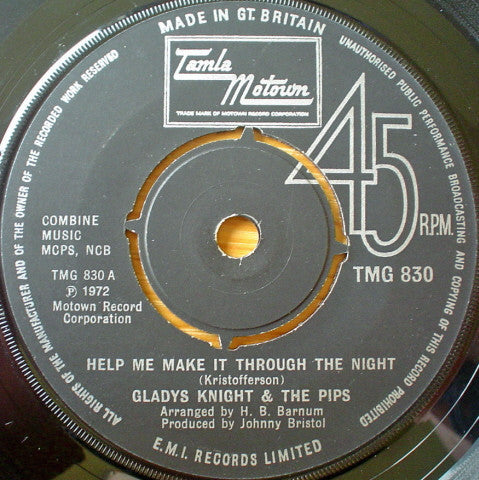 Gladys Knight And The Pips : Help Me Make It Through The Night (7", Single, 4 P)