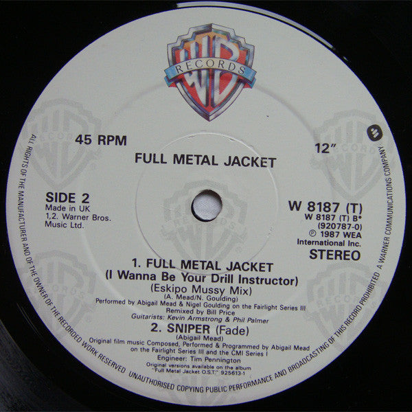 Abigail Mead & Nigel Goulding : Full Metal Jacket (I Wanna Be Your Drill Instructor) (12", Single)