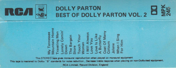 Dolly Parton : Best Of Dolly Parton Vol. 2 (Cass, Comp, Dol)