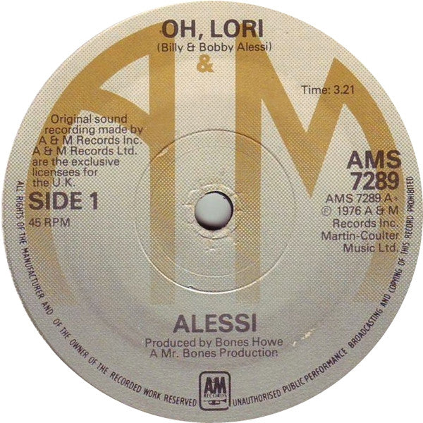 Alessi : Oh, Lori (7", Single, Sol)