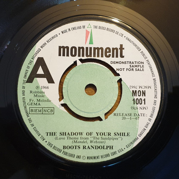 Boots Randolph : The Shadow Of Your Smile (Love Theme From "The Sandpiper") (7", Single, Promo)