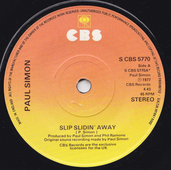 Paul Simon : Slip Slidin' Away (7", Single)