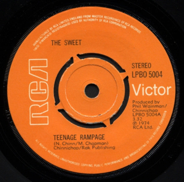 The Sweet : Teenage Rampage (7", Single, Pus)