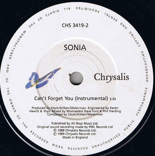 Sonia : Can't Forget You (7", Single)