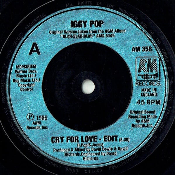 Iggy Pop : Cry For Love (7", Pic)