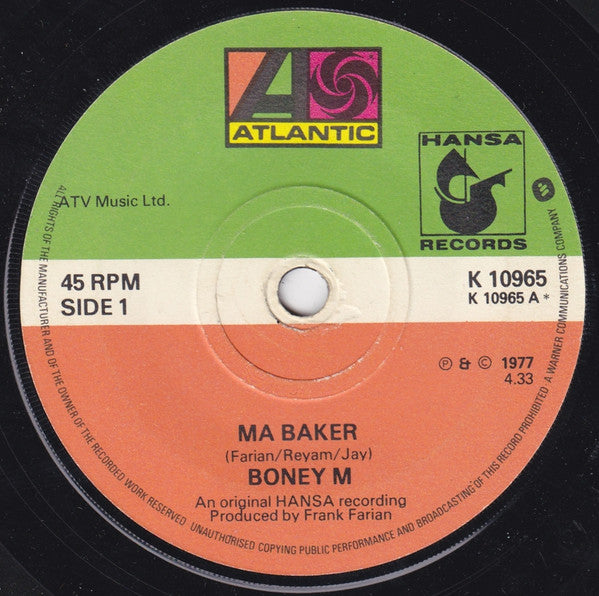 Boney M. : Ma Baker (7", Single, Pap)