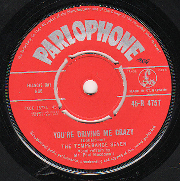 The Temperance Seven : You're Driving Me Crazy (7", Single)