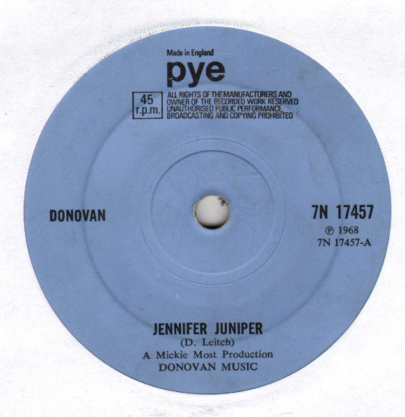 Donovan : Jennifer Juniper (7", Single, Sol)
