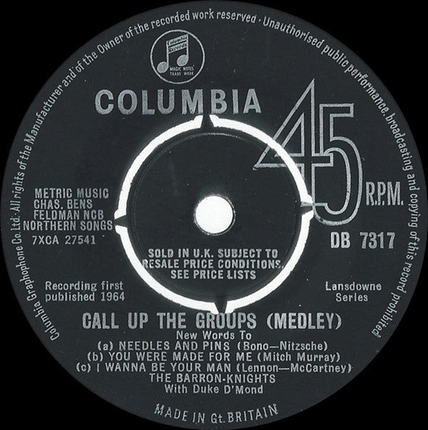The Barron Knights With Duke D'Mond : Call Up The Groups (Medley) (7", Single)