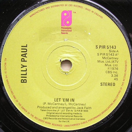 Billy Paul : Let 'Em In (7", Single)