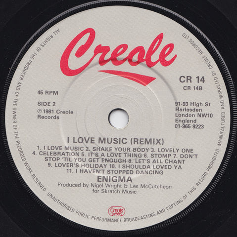 Enigma (2) : I Love Music (7", Single, Mixed)