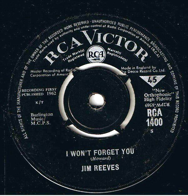 Jim Reeves : I Won't Forget You (7")