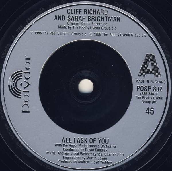 Cliff Richard, Sarah Brightman : All I Ask Of You (7", Single, Glo)