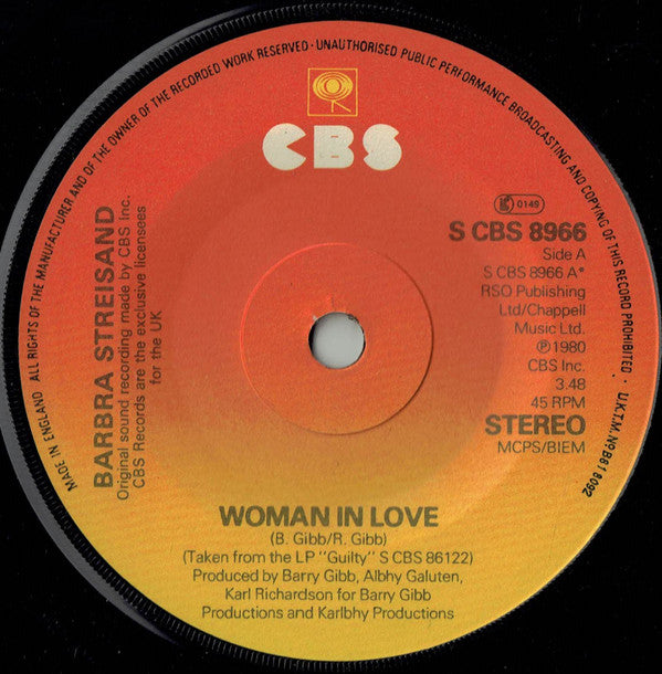 Barbra Streisand : Woman In Love (7", Single, Ora)