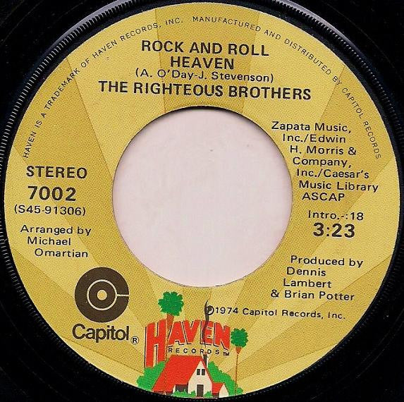 The Righteous Brothers : Rock And Roll Heaven (7", Single, Win)