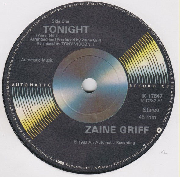 Zaine Griff : Tonight (7", Single)