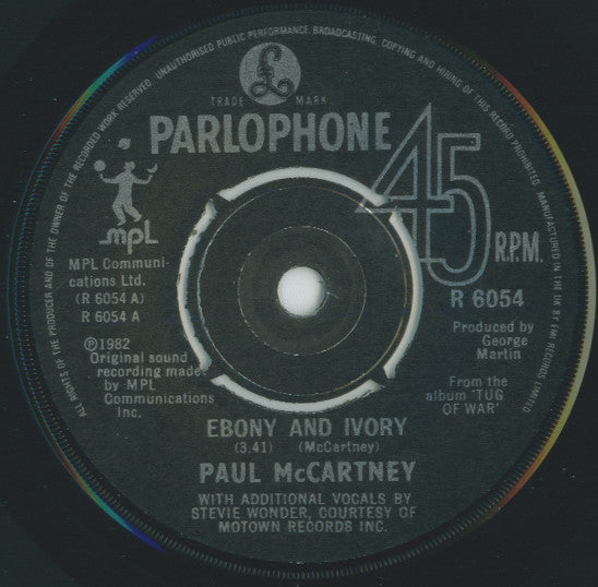 Paul McCartney : Ebony And Ivory (7", Single, Pus)