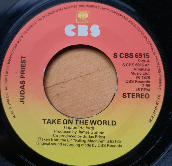 Judas Priest : Take On The World (7", Single, Lar)