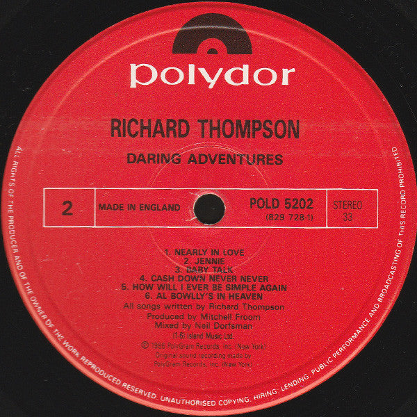 Richard Thompson : Daring Adventures (LP, Album)