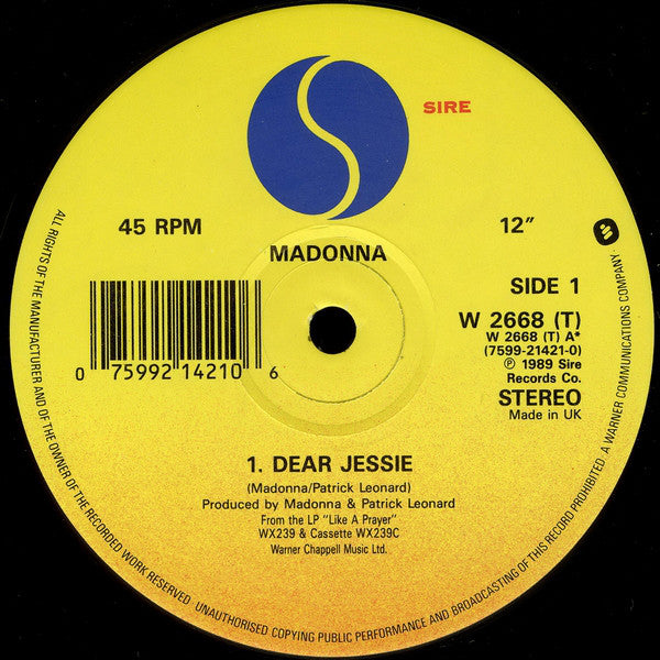 Madonna : Dear Jessie (12", Single)