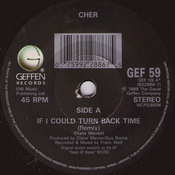 Cher : If I Could Turn Back Time (7", Single)