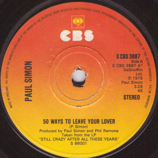 Paul Simon : 50 Ways To Leave Your Lover (7", Single)