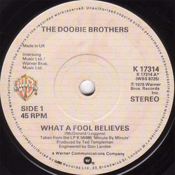 The Doobie Brothers : What A Fool Believes (7", Single)