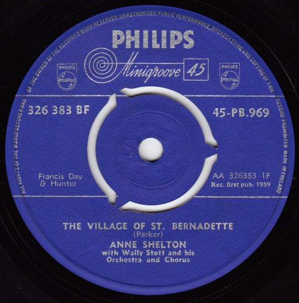 Anne Shelton With Wally Stott And His Orchestra And Chorus : The Village Of St. Bernadette (7", Single, 3-P)