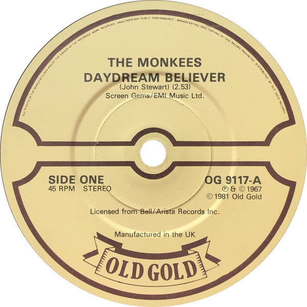 The Monkees : Daydream Believer / Last Train To Clarksville (7", RE)