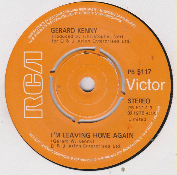 Gerard Kenny : New York, New York (7", Single)